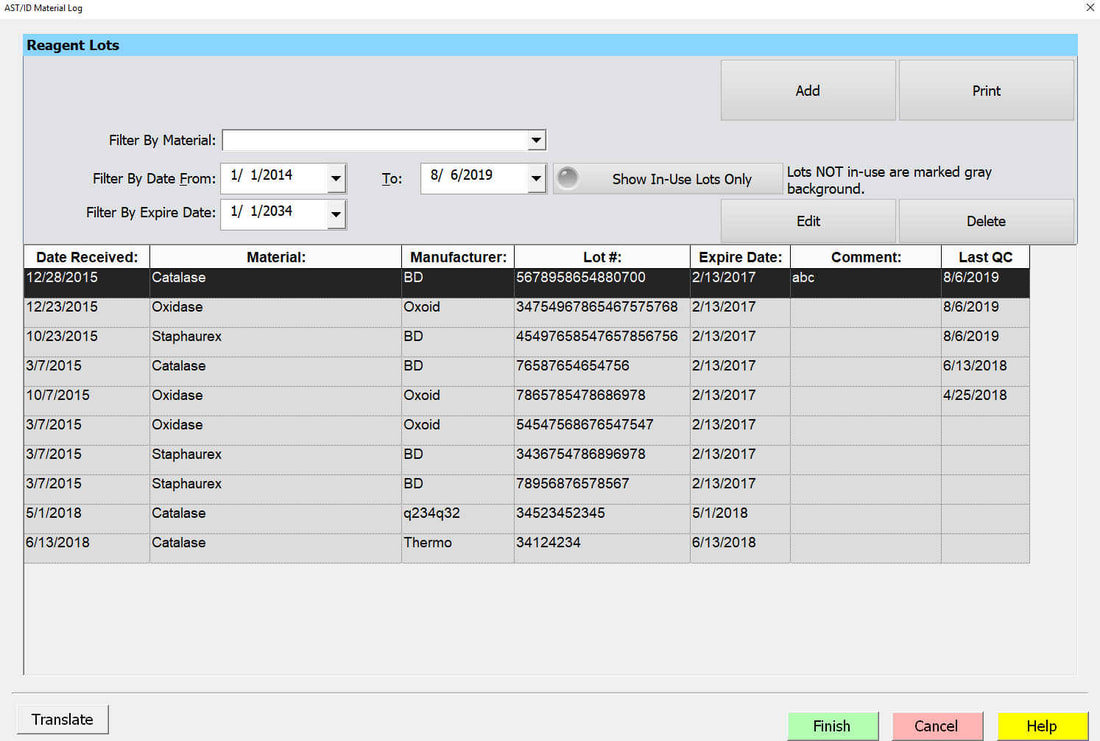 Reagent QC Inventory Log
